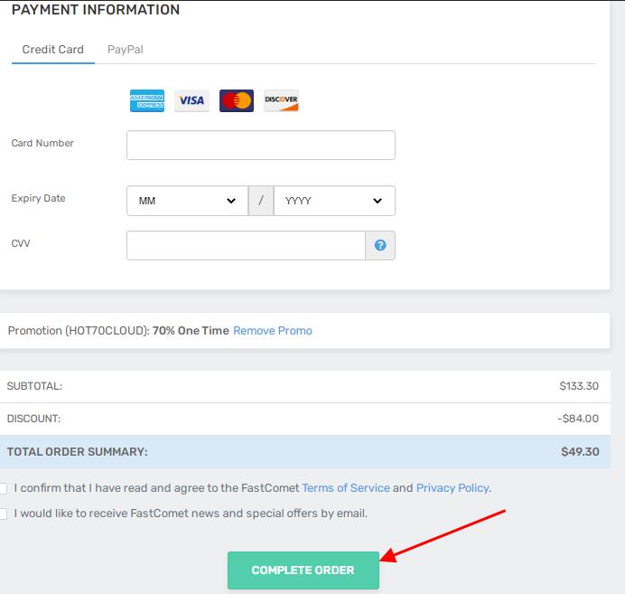 Fastcomet Black Friday Payment Option
