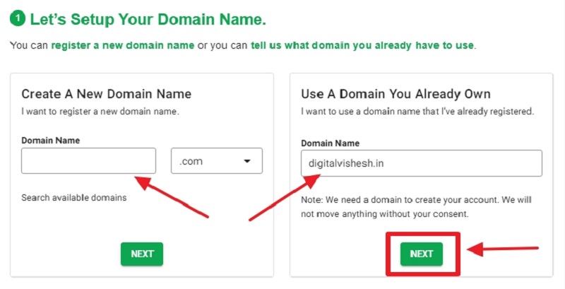 greengeeks domain selection