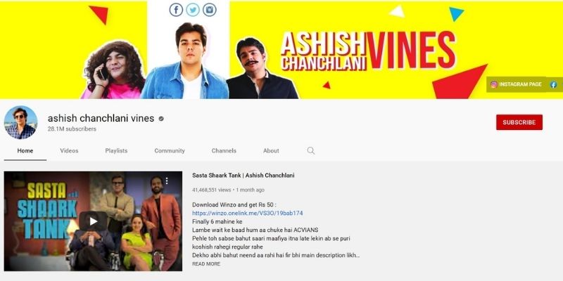 Ashish Chanchlani youtube channel