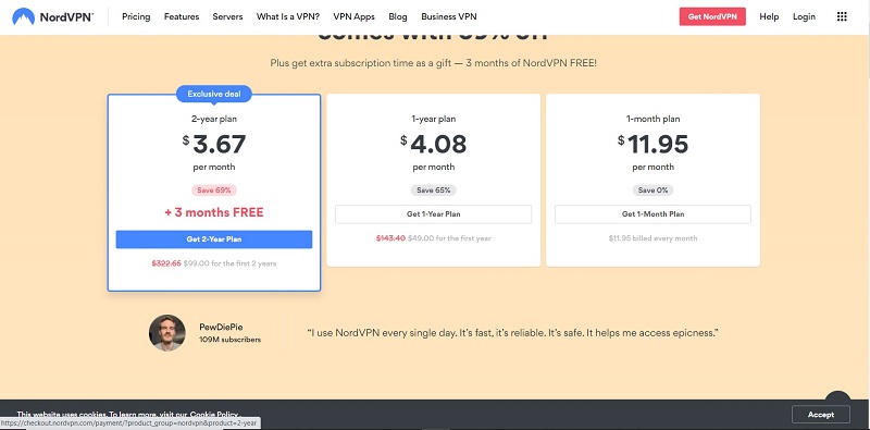 Pricing of NordVPN