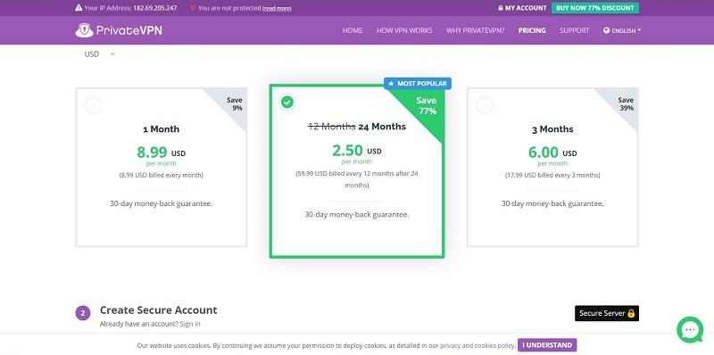 PrivateVPN Pricing