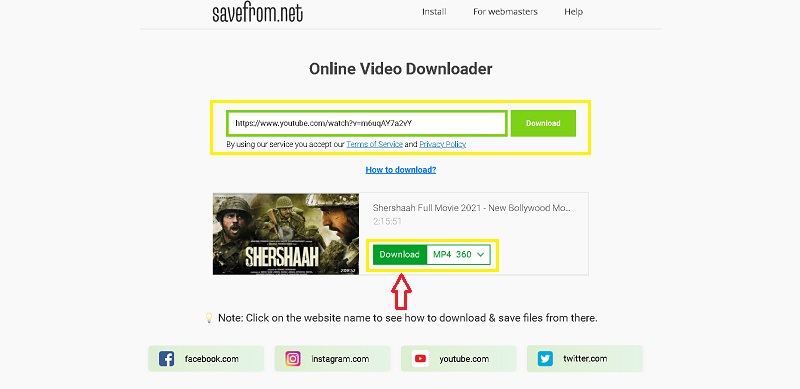 Go to the Save From Net website and paste it into the box, and click download after choosing the resolution