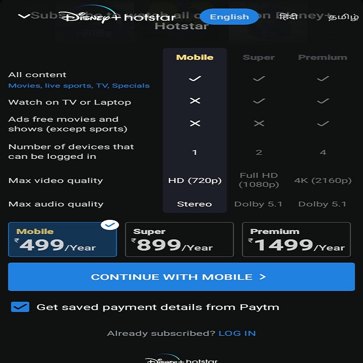 hotstar pricing