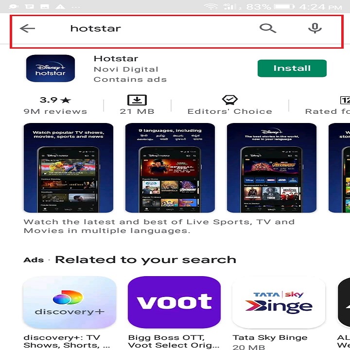 installing hotstar on mobile