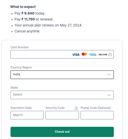 payment page to buy grammarly premium